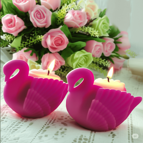 Elegance and Tranquility Scented Pink Swan Fancy Candle Gift Sets