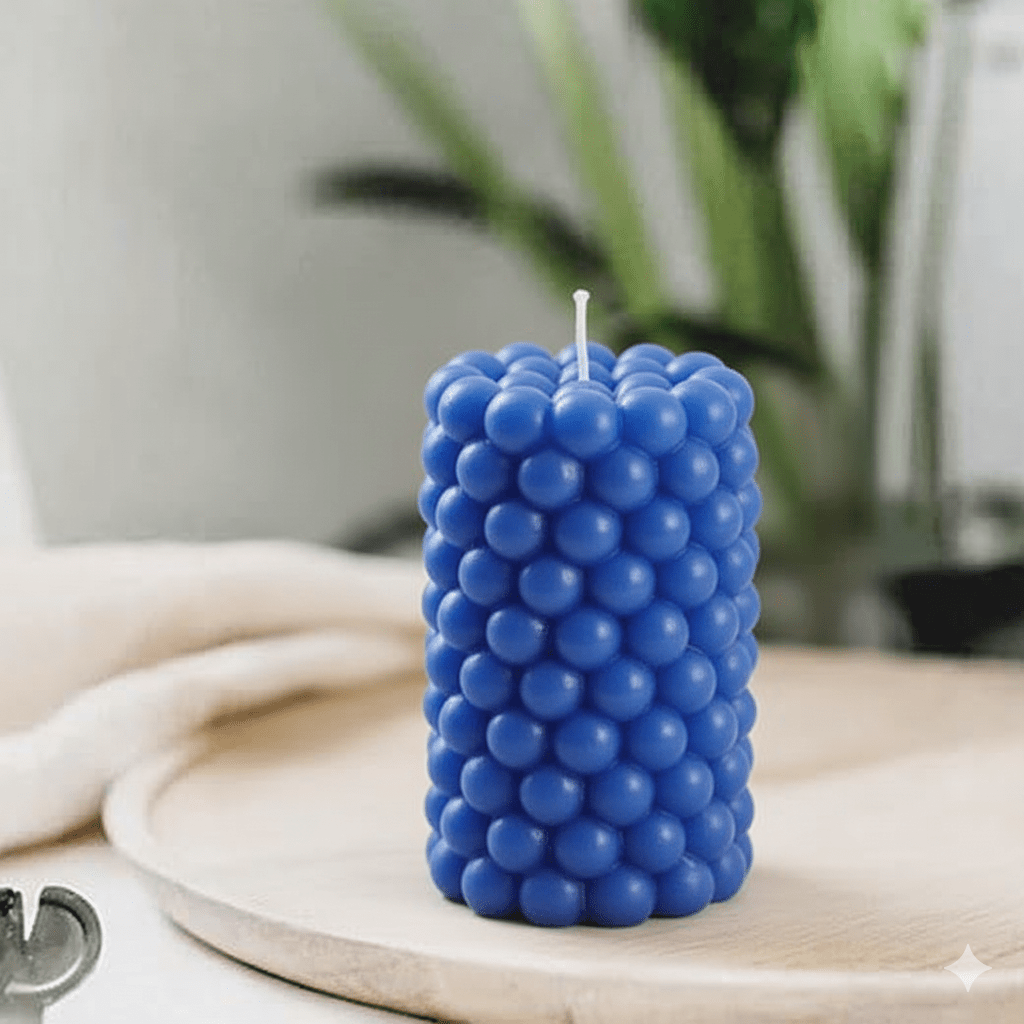 Luxury BLUE Scented Candle: Long Bubble Pillar Fancy Candles for Elegant Spaces