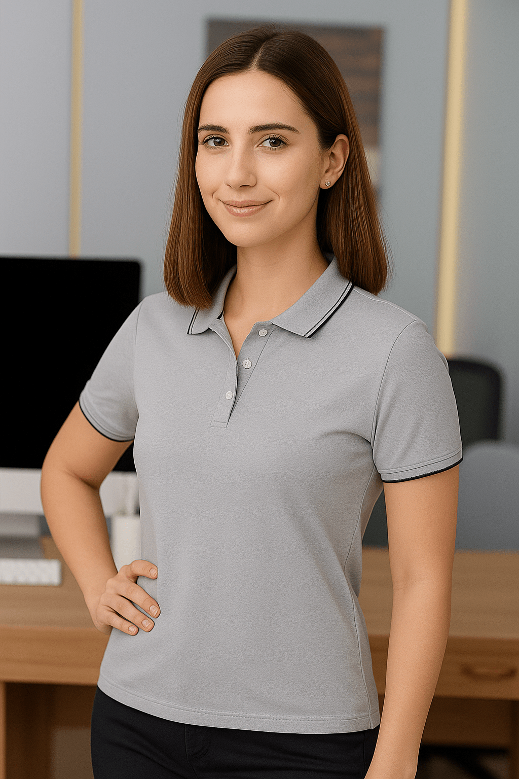 Grey Formal Polo T-Shirt for Women with Collar – A Smart Choice for Office Wear