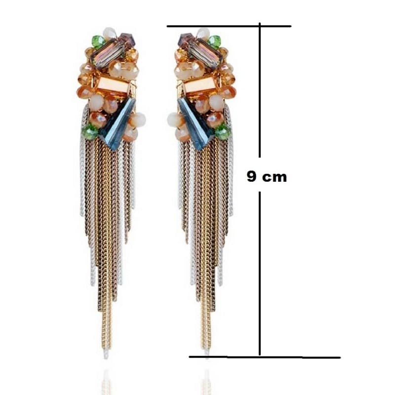 Exclusive Western Multicolour Crystal Tassel Korean Danglers Earring