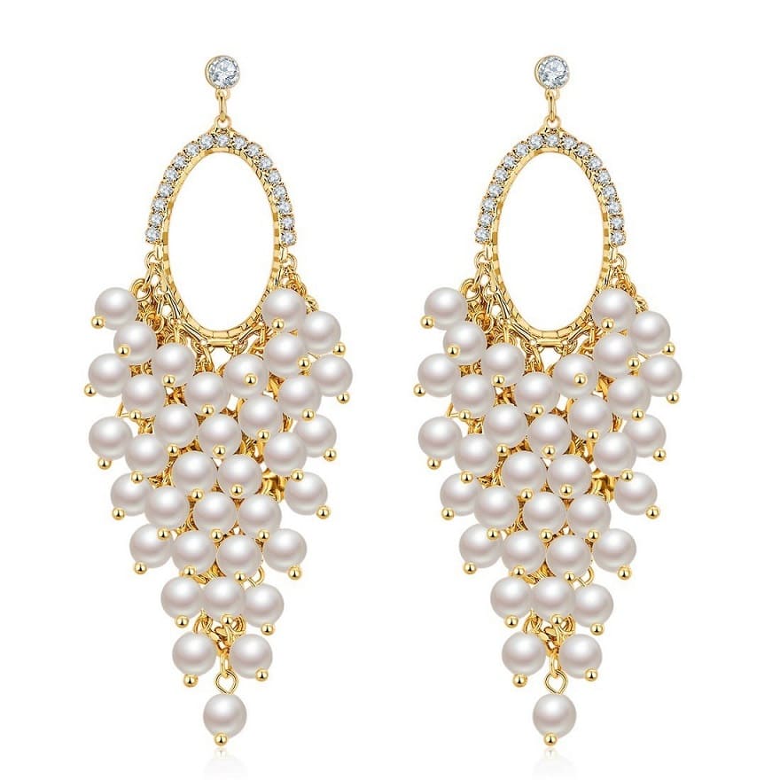 Exclusive Pearls Stud Decent Classy Korean Zircons Oval Hoop Earrings