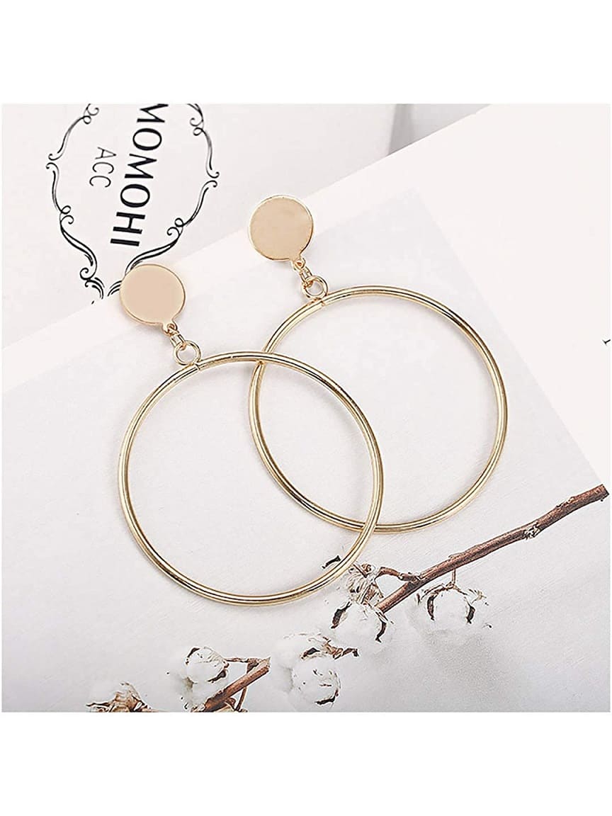 Brass Alloy Contemporary Gold Finish Hoop Earrings for Girls - Golden