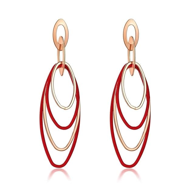 Shiny Korean Gold and Red Oval Hoops Hanging Earrings Red Golden