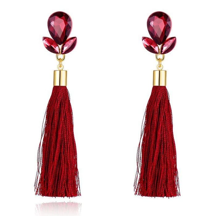 Beautiful Italian Long Brass silk Thread Tassel Flowers Earrings