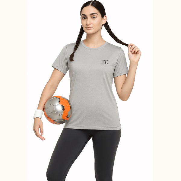 Women's Grey Sports T Shirt | Raglan Sleeve Gym Tee Shirt