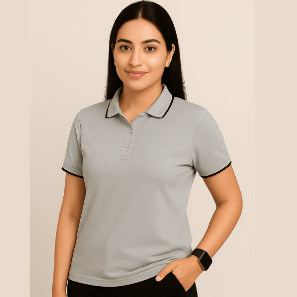 Grey formal polo t shirt for women with collar perfect for office wear