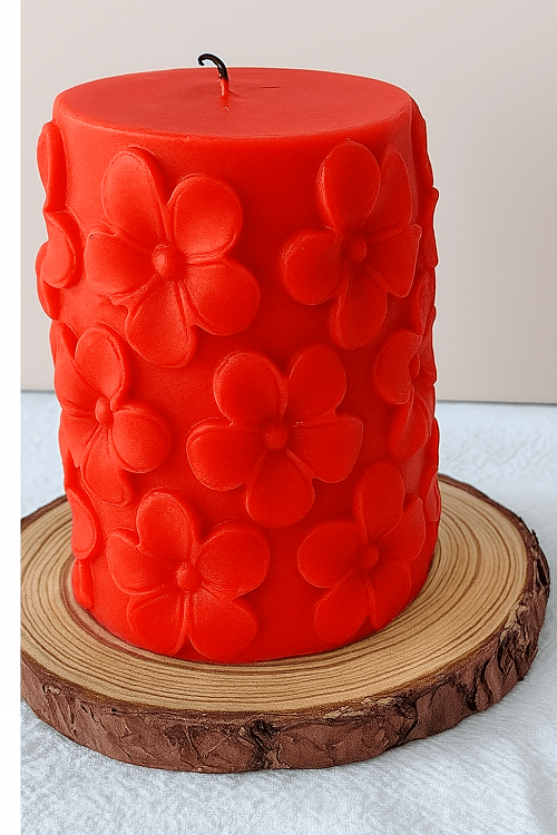Derben Clove Floral Scented Pillar Candles for Party - RED