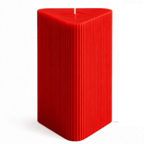 Large Triangle Ribbed Scented Pillar Candle RED
