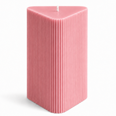 Large Triangle Ribbed Scented Pillar Candle PINK