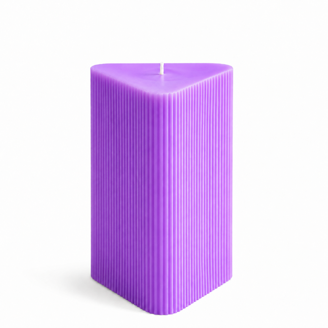Large Triangle Ribbed Scented Pillar Candle Purple