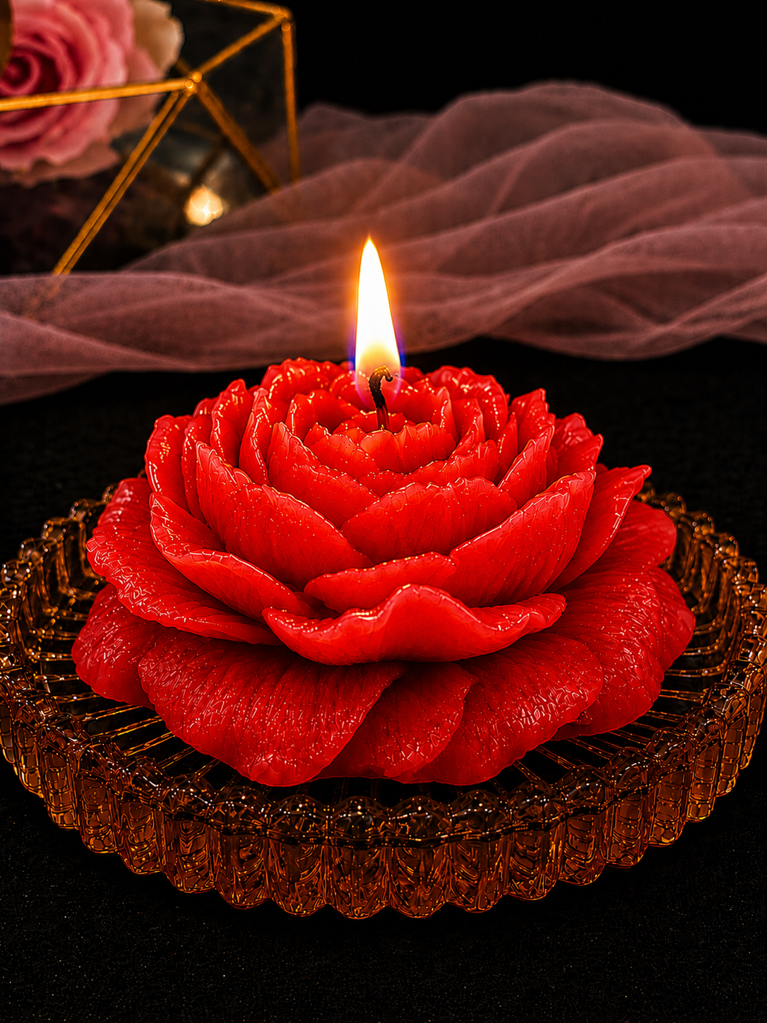 Premium Red Flower Soy Wax Decorative Candle