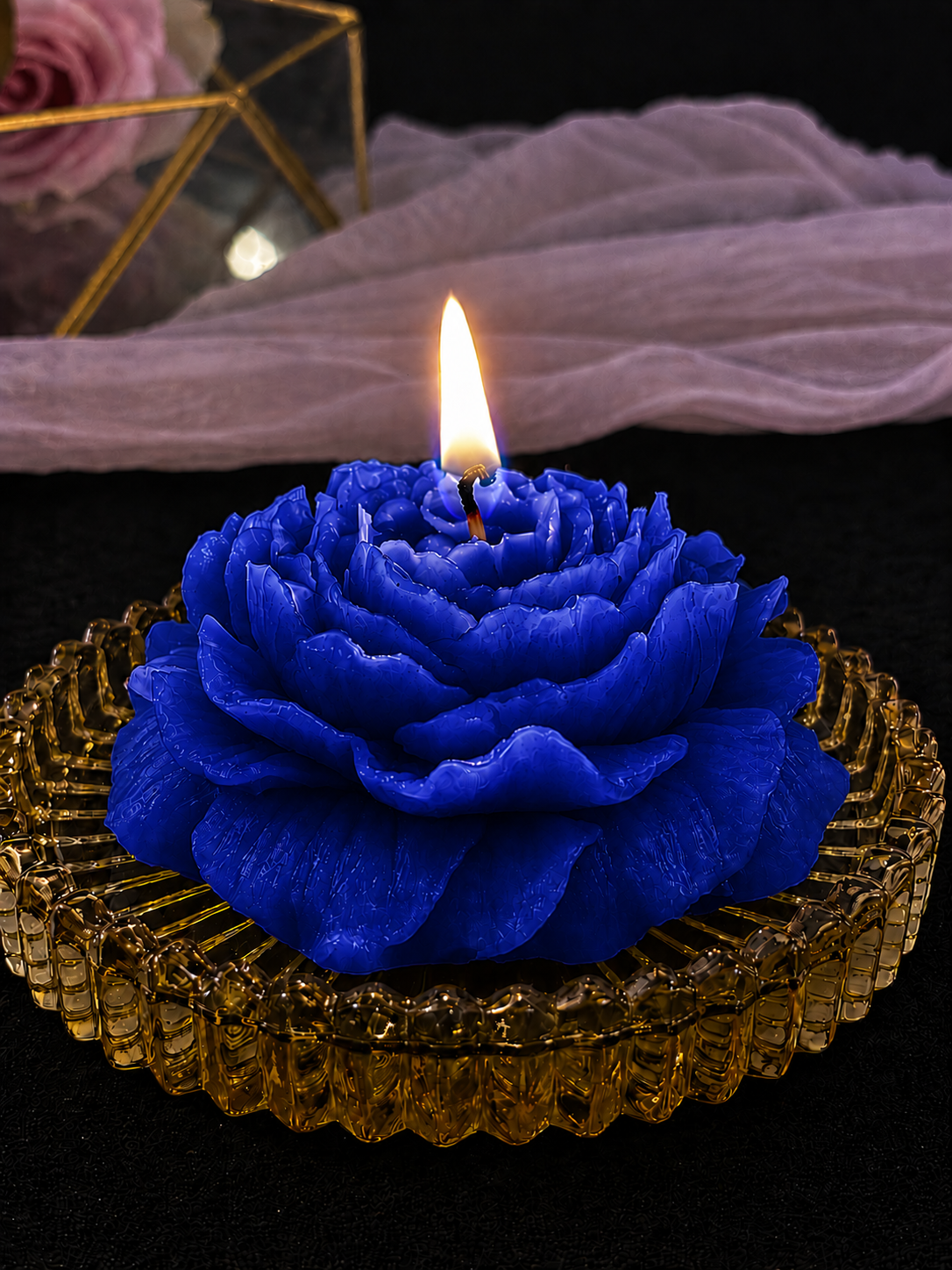 Premium Blue Flower Soy Wax Decorative Candle
