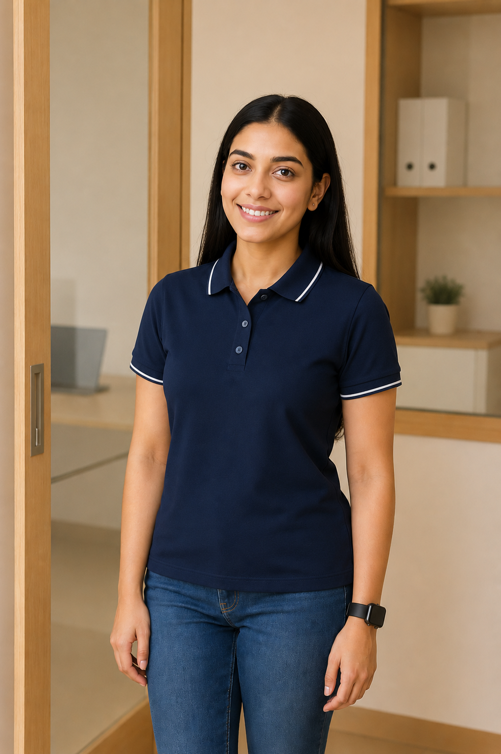 Regular fit formal polo t shirt for women with collar for office wear
