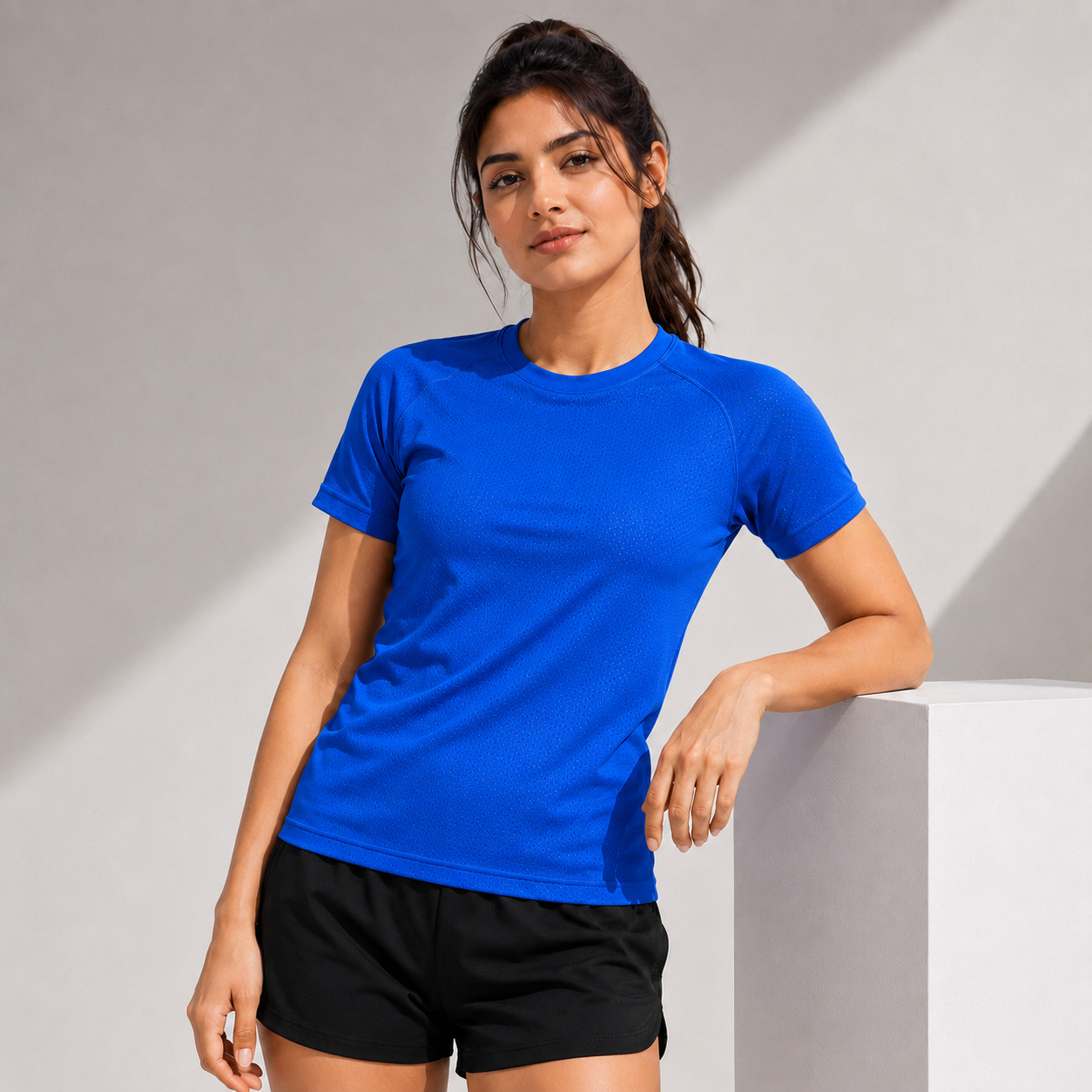 Women's Royal Blue Gym T Shirt | Raglan Sports Tee Shirt