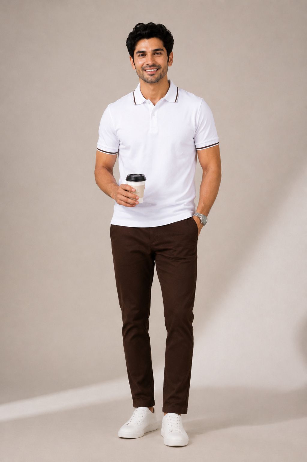 Derben Clove Pure Cotton Formal Polo T shirt for Men - White
