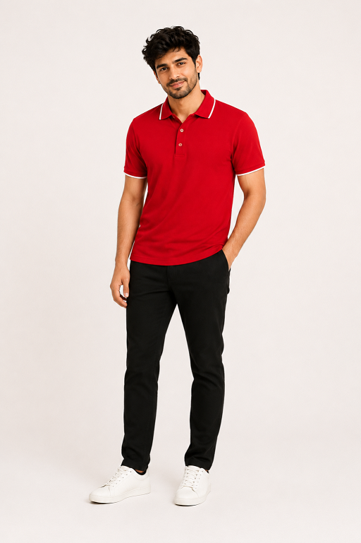 Polo Neck TShirt Bold Red Collar Men Formal Wear