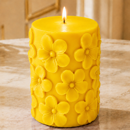 Derben Clove Floral Scented Pillar Candles for Party - YELLOW