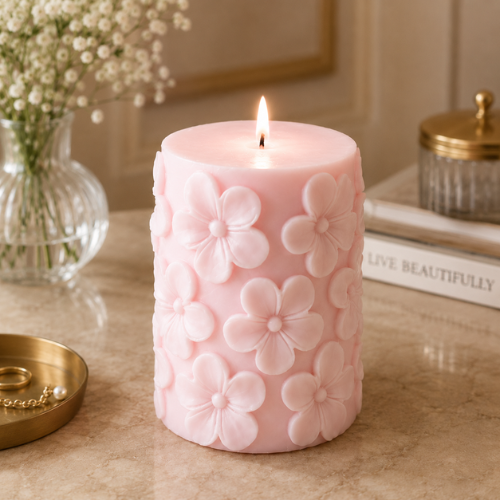 Derben Clove Floral Scented Pillar Candles for Party - PINK