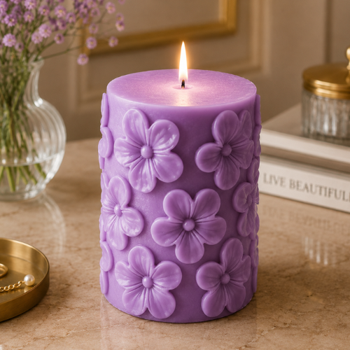 Derben Clove Floral Scented Pillar Candles for Party - PURPLE