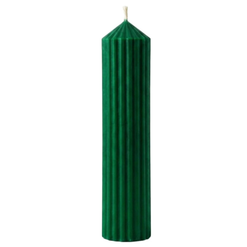 Premium Ribbed Tall Pillar Candle for Home Décor GREEN