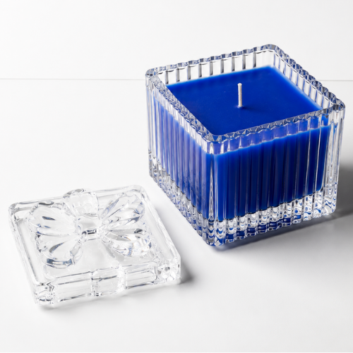 Square Glass Jar Scented Candle with Crystal Lid Royal Blue