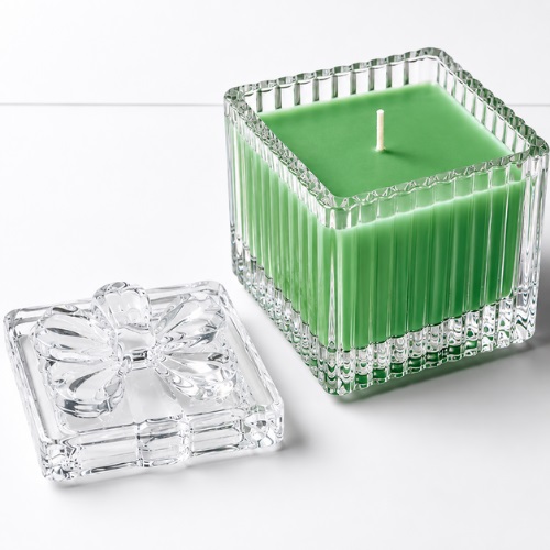 Square Glass Jar Scented Candle with Crystal Lid GREEN