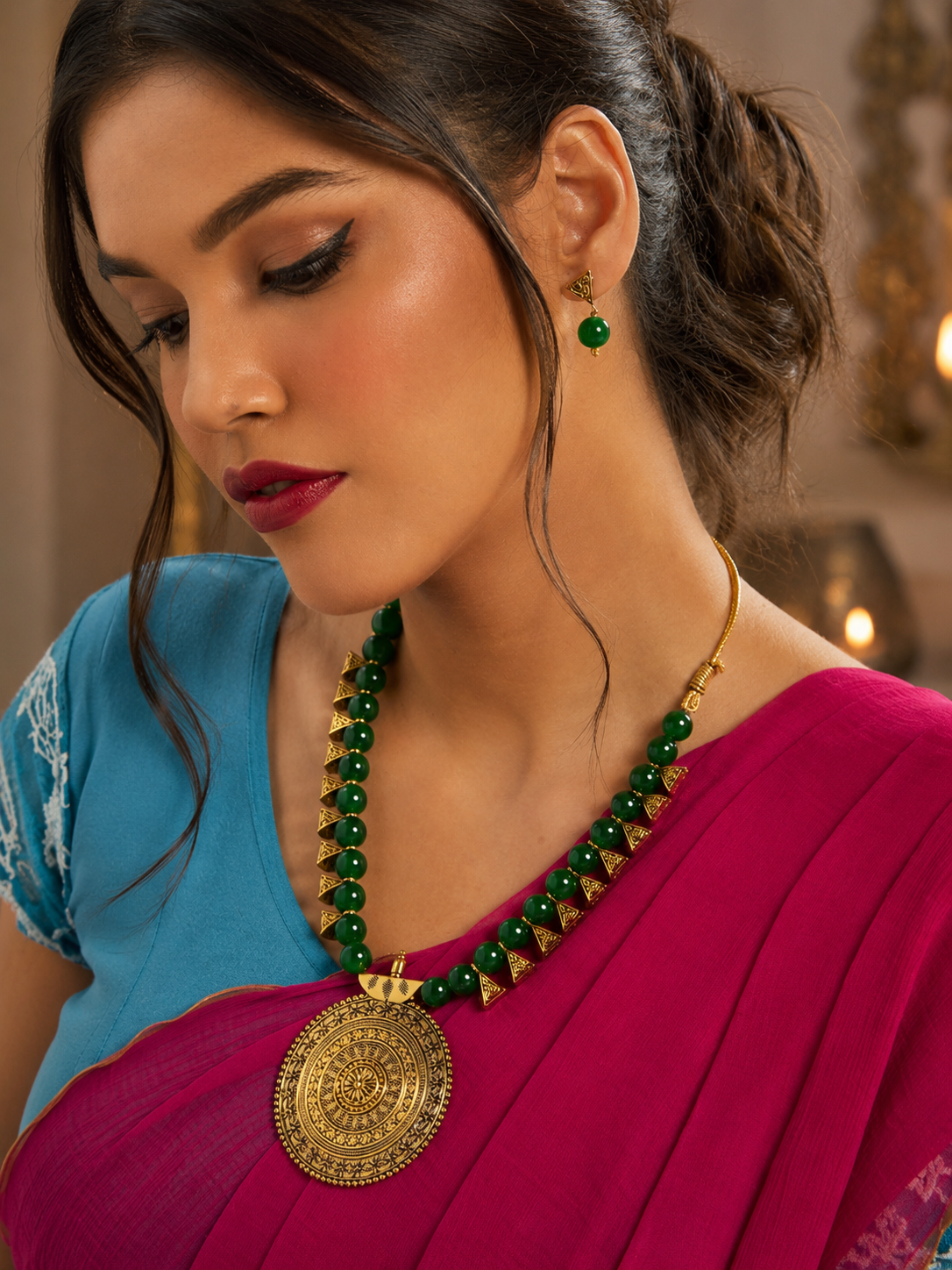 Brass and Beads Contemporary Traditional Necklace set Green