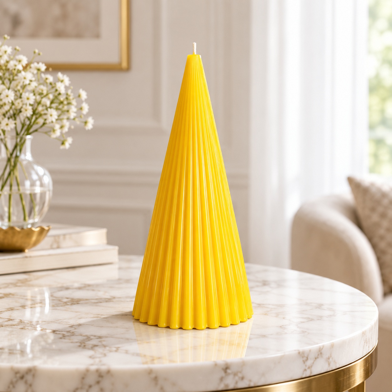 Derben Clove Yellow Ribbed Cone Scented Candle for Décor