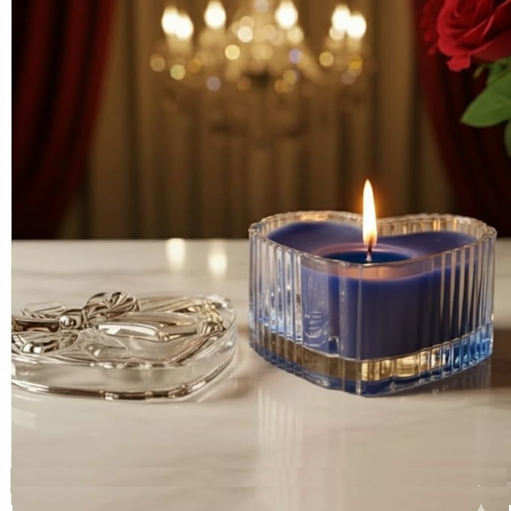 Derben Clove Blue Heart-Shaped Glass Jar Candle with Lid