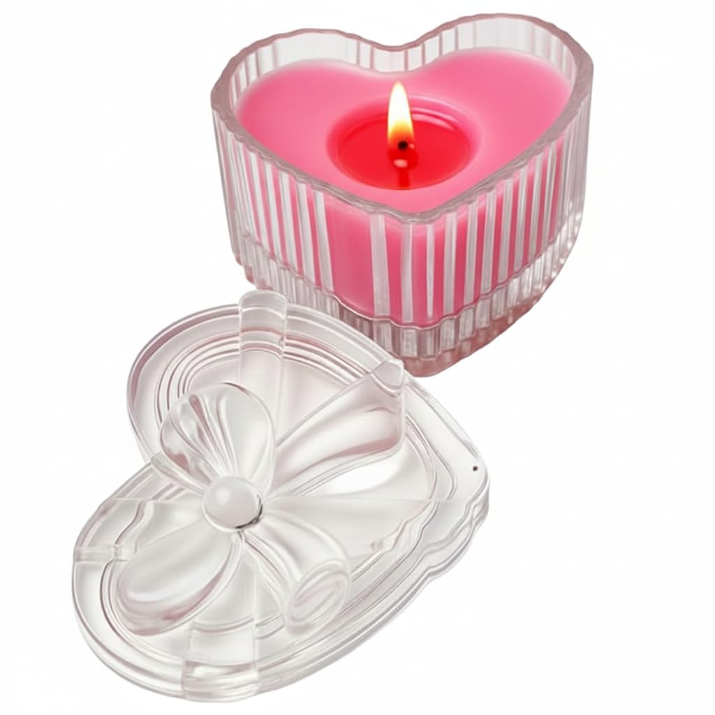 Derben Clove Pink Heart Glass Jar Scented Candle with Lid