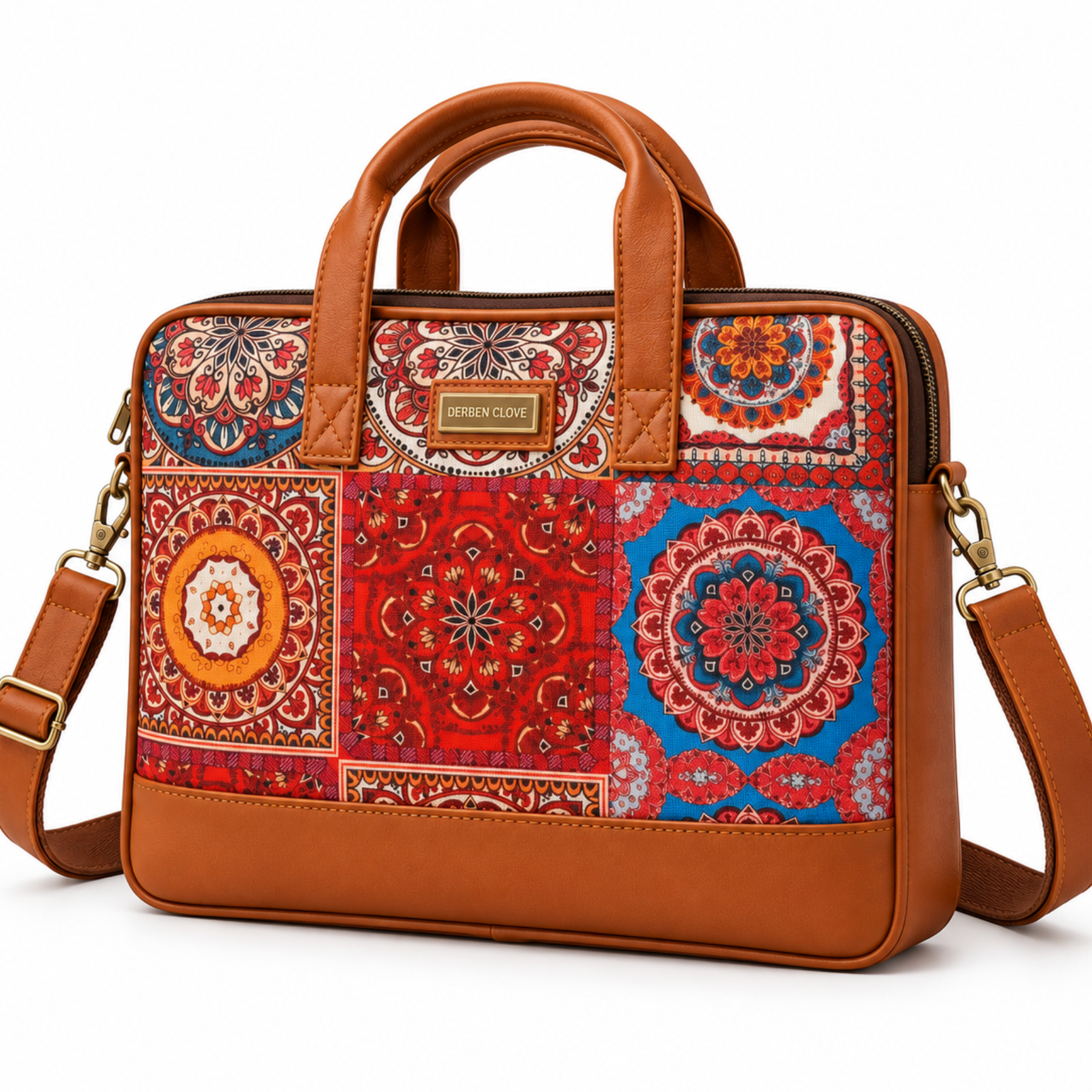 Derben Clove Mandala Print Laptop Messenger Bag – Tan
