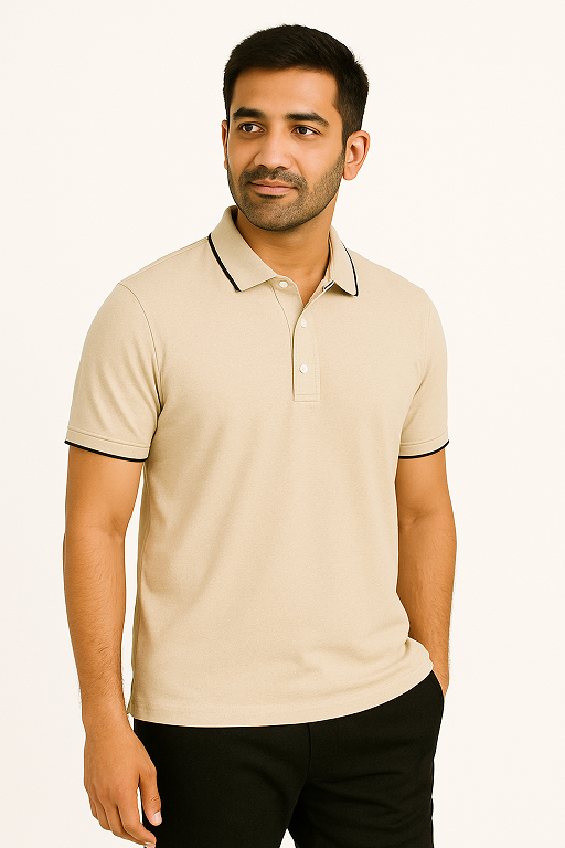 Neck Polo T Shirt – Classic Beige Collar T Shirt Formal Wear