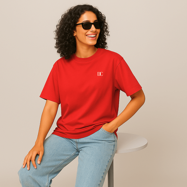 Red Oversized Tees for Women | Loose Baggy Cotton Gym T Shirt