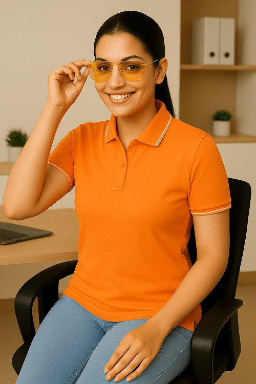 Coral formal polo t shirt for women with collar, ideal for office wear