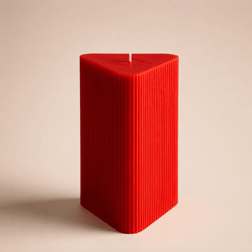 Large Triangle Ribbed Scented Pillar Candle RED