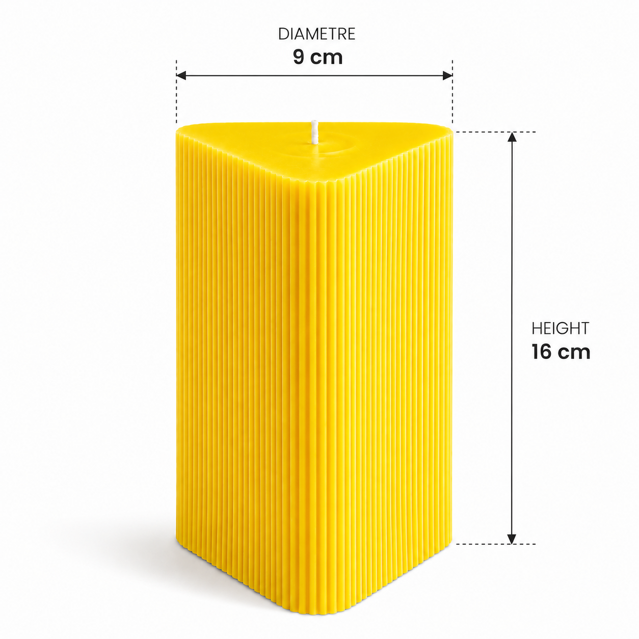 Large Triangle Ribbed Scented Pillar Candle YELLOW