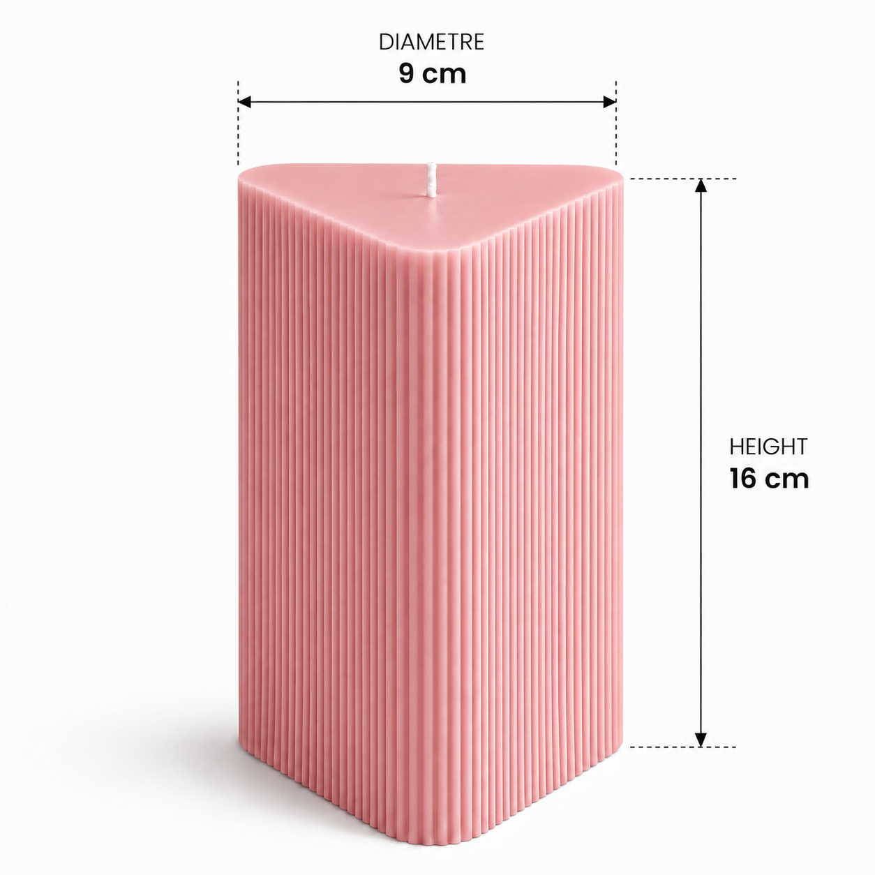 Large Triangle Ribbed Scented Pillar Candle PINK