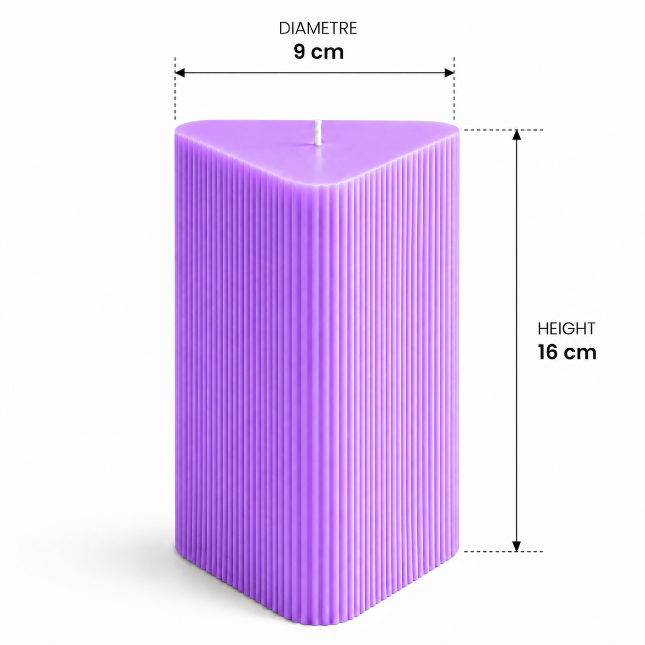 Large Triangle Ribbed Scented Pillar Candle Purple