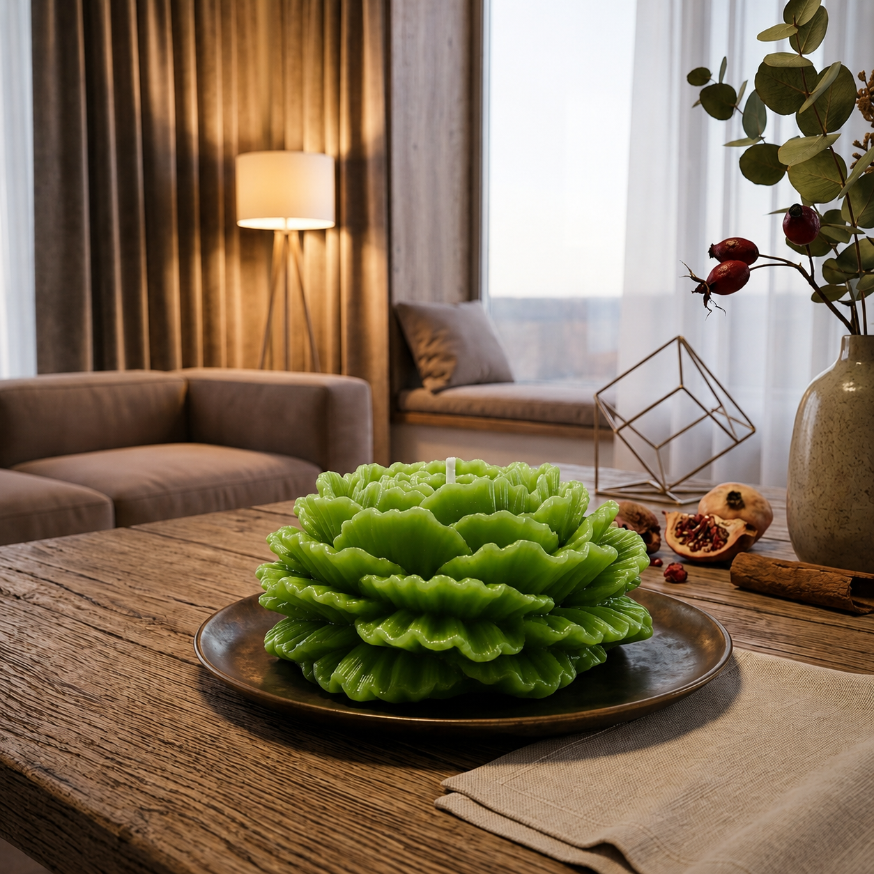 Premium Green Flower Soy Wax Decorative Candle