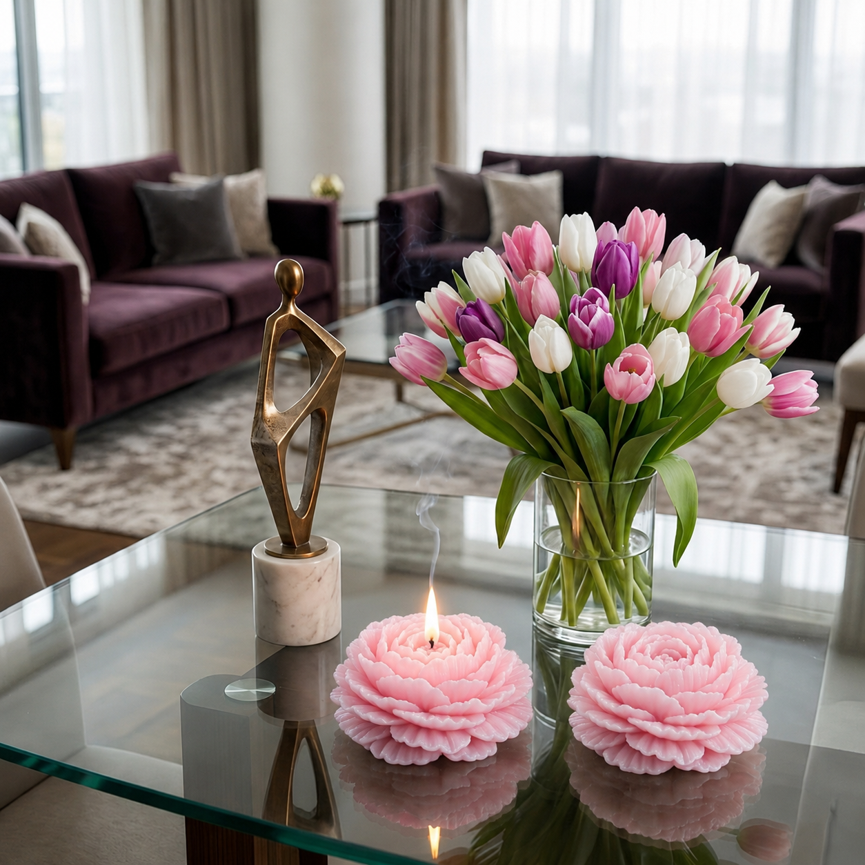 Premium Baby Pink Flower Soy Wax Decorative Candle