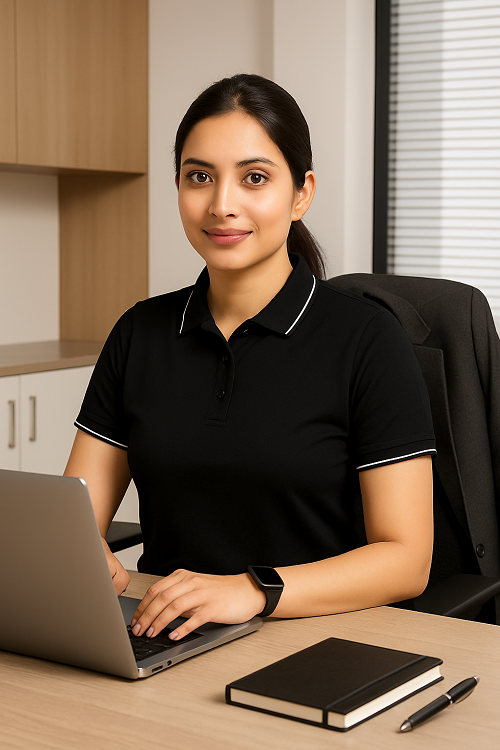 Black Polo Formal T Shirt for Women | Office Wear T Shirt for Ladies