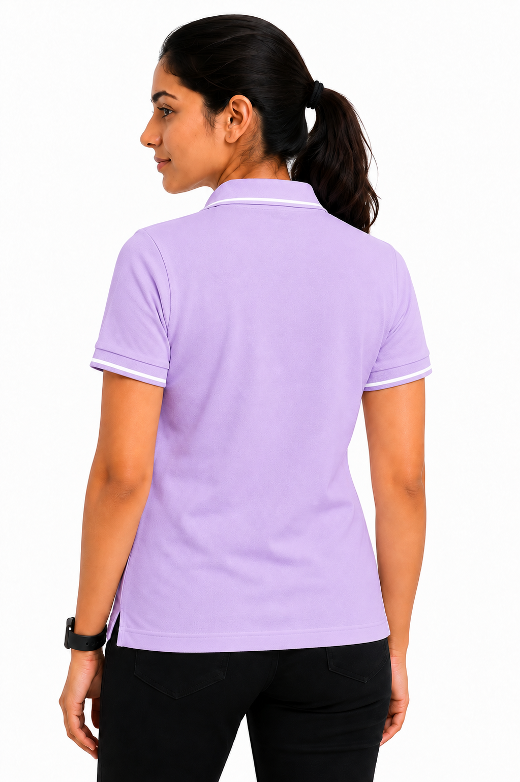 Lavender formal t shirt for women with collar perfect for office wear