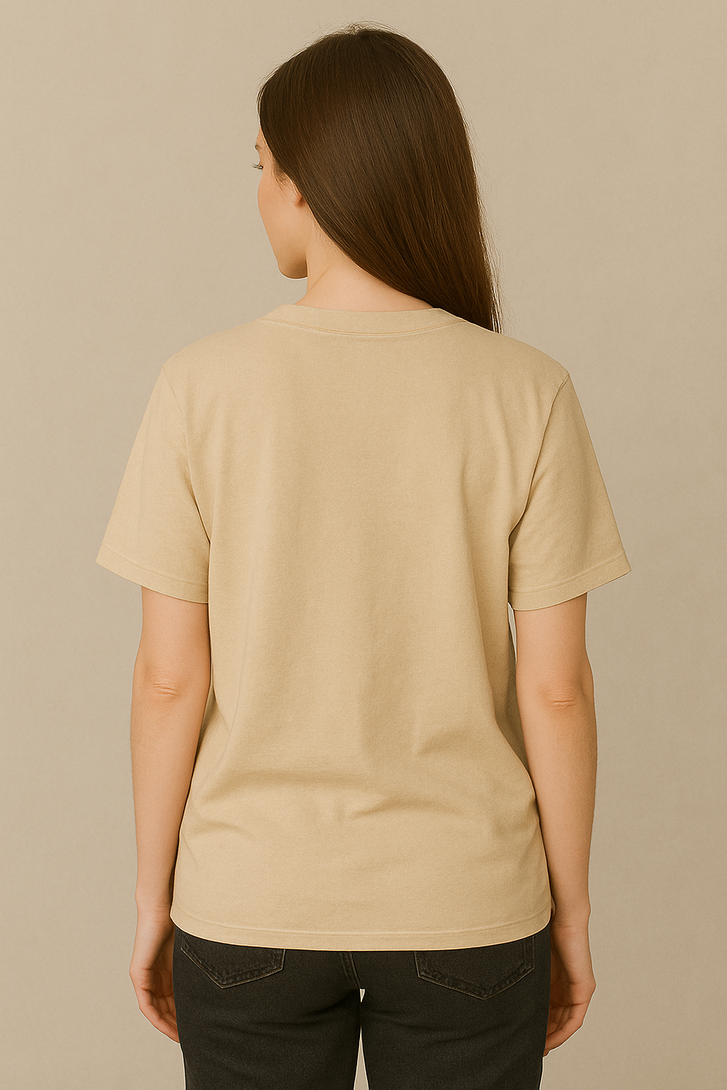 Beige Oversized Tees for Women | Loose Fit Plain Cotton T Shirt