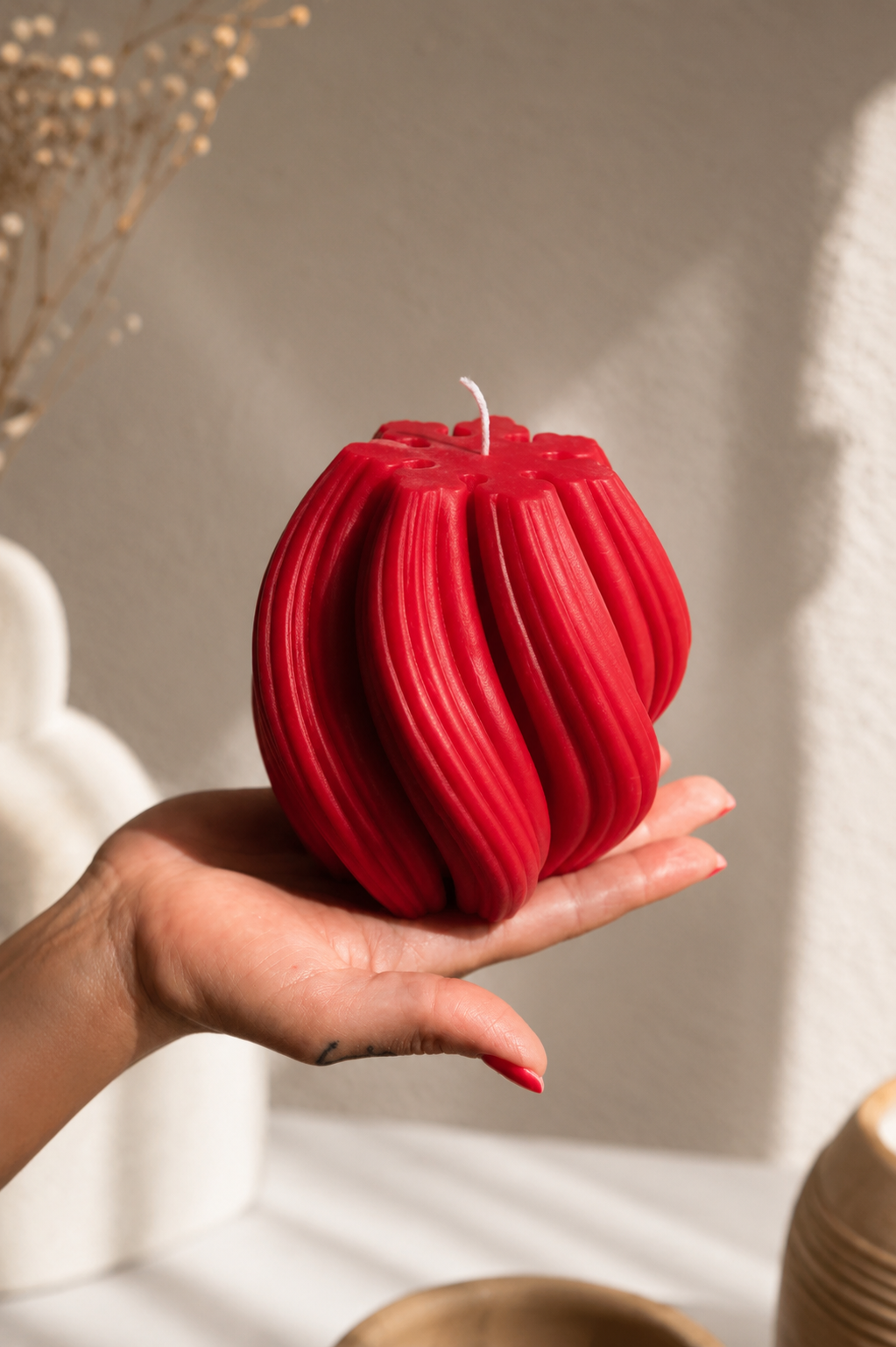 Luxury Red Sculptural Decorative Soy Wax Candle