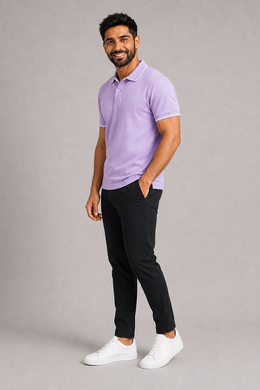 Formal T Shirt Men - Lavender T Shirt Men Polo - Tipping Collar Style