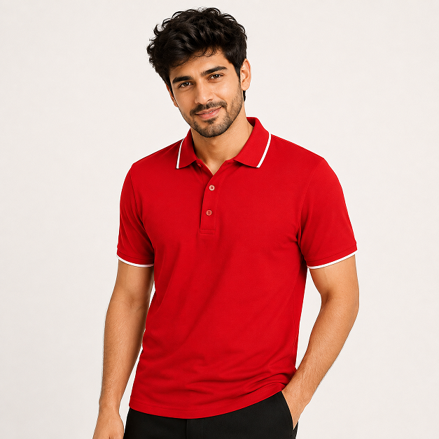 Polo Neck TShirt Bold Red Collar Men Formal Wear