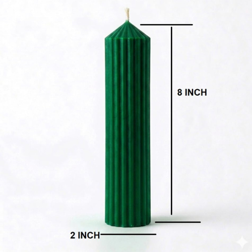 Premium Ribbed Tall Pillar Candle for Home Décor GREEN