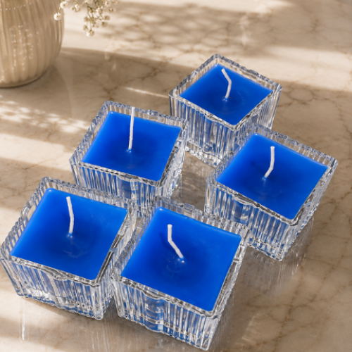 Square Glass Jar Scented Candle with Crystal Lid Royal Blue