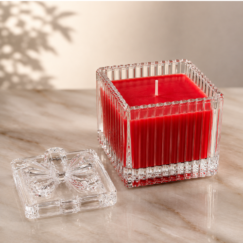 Square Glass Jar Scented Candle with Crystal Lid RED