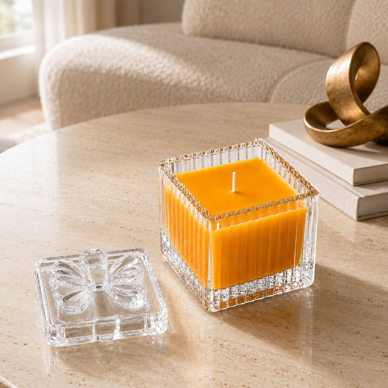 Square Glass Jar Scented Candle with Crystal Lid ORANGE